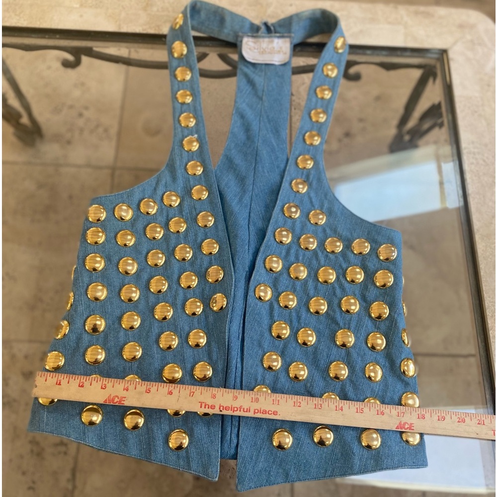 Vintage Jean vest with gold metal studs slivia’s costumes